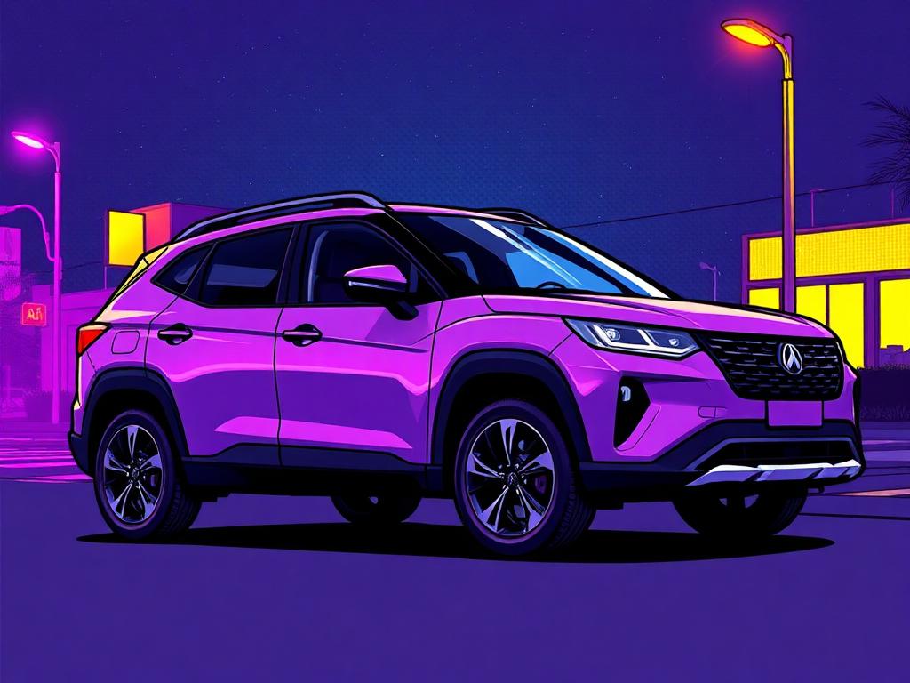 Comic illustrated purple compact SUV rental car